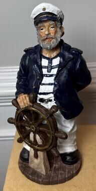 Nautical Sea Captain Helmsman Figurine Resin Maritime Ship Wheel 10” Decor